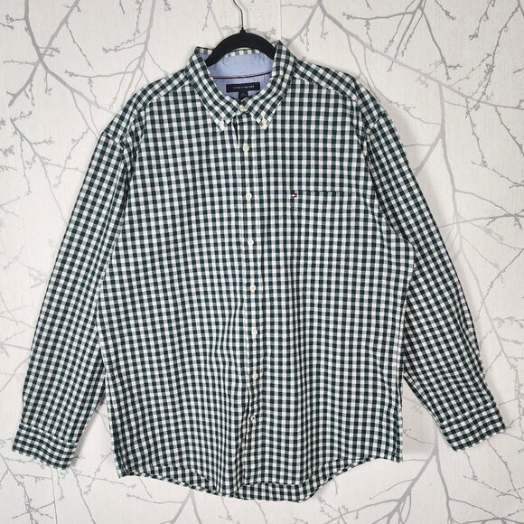 Tommy Hilfiger Green Gingham Checks Cotton Stretch Button Front Shirt - Picture 1 of 5
